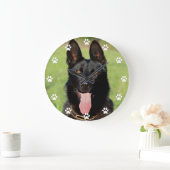 Schwarzer Schäferhund - GSD Puppy Paw Print Große Wanduhr (Zuhause)