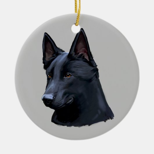 Schwarzer Schäferhund-Hund Keramikornament (Vorne)