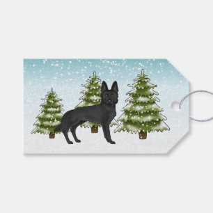 Schwarzer Schäferhund Hund Snowy Winterwald Geschenkanhänger