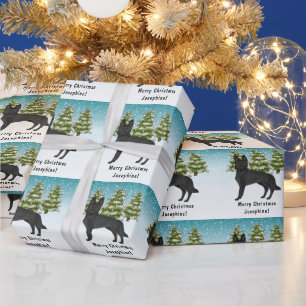 Schwarzer Schäferhund Hund Snowy Winterwald Geschenkpapier