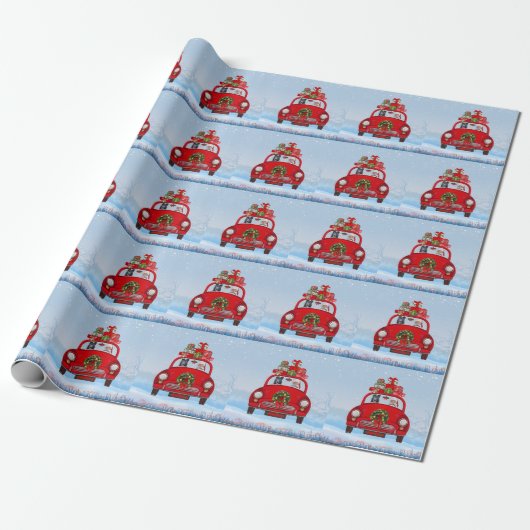 Schwarzer Schäferhund in Auto mit dem Weihnachtsma Geschenkpapier (Ungerollt)