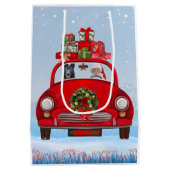 Schwarzer Schäferhund in Auto mit dem Weihnachtsma Mittlere Geschenktüte (Rückseite)