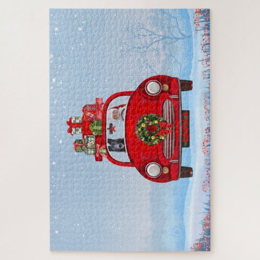 Schwarzer Schäferhund in Auto mit dem Weihnachtsma Puzzle (Vertikal)