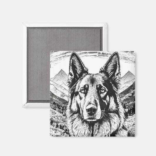 Schwarzer Schäferhund Magnet (Vorderseite/Rückseite)