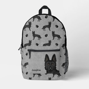 Schwarzer Schäferhund-Muster mit dem Namen Grau Bedruckter Rucksack