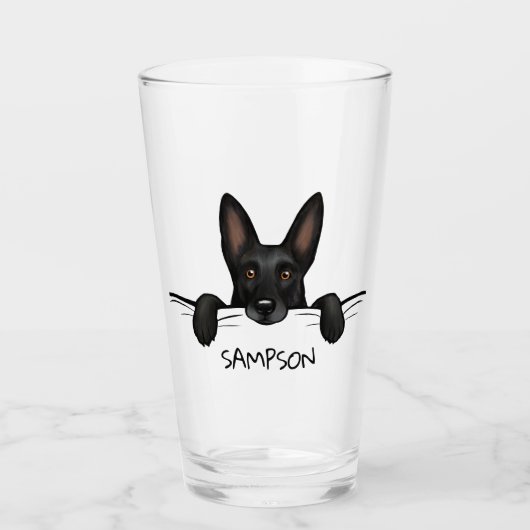 Schwarzer Schäferhund Niedlich Personalisiert Glas (Vorderseite)
