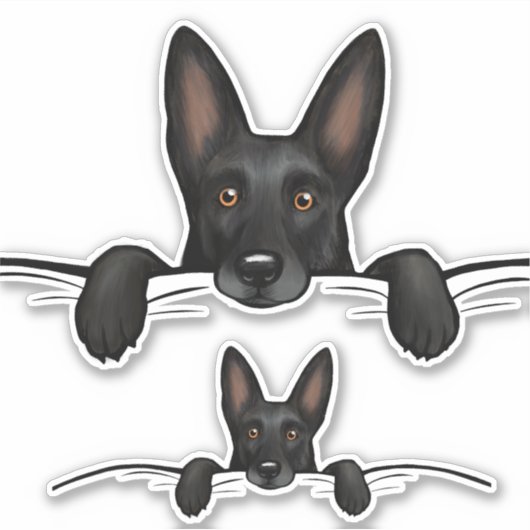 Schwarzer Schäferhund Peeking Aufkleber (Vorderseite)