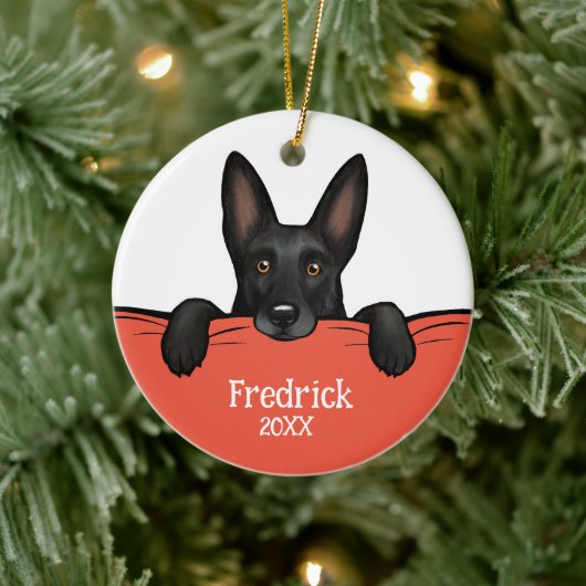 Schwarzer Schäferhund Personalisiert Keramik Ornament (Baum)