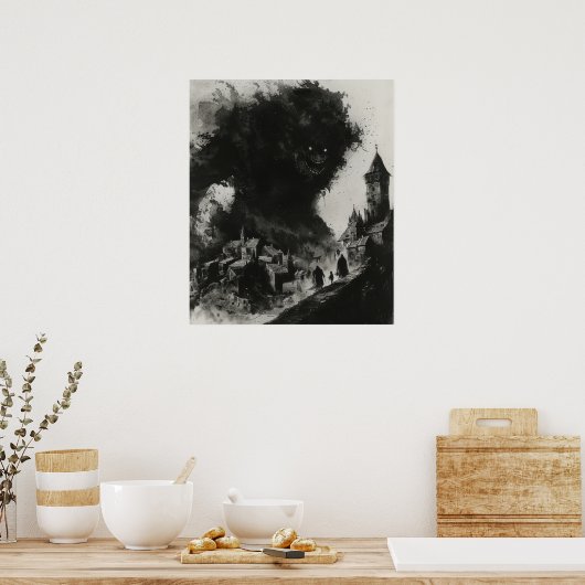 Schwarzer Schatten und schlankes Monster-Terror-Po Poster (Küche)
