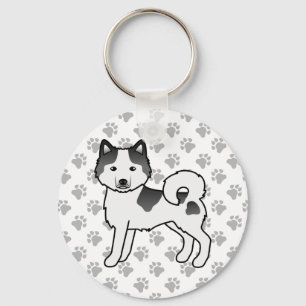 Schwarzer Schecke Alaskan Malamute Cartoon Hund & Schlüsselanhänger