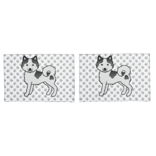 Schwarzer Schecke Alaskan Malamute Süßer Cartoon-H Kissenbezug