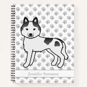 Schwarzer Schecke Siberian Husky Cartoon Hund & Te Notizblock