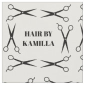 Schwarzer Schere Frame Haar Styllist Name hinzufüg Stoff (Nahaufnahme)