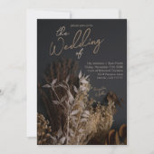 Schwarzer Schieferdunkel getrocknete florale Boho Einladung (Vorderseite)