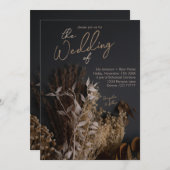 Schwarzer Schieferdunkel getrocknete florale Boho Einladung (Vorne/Hinten)
