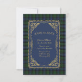 Schwarzer Schimmer antiker Tartan mit Goldrahmen Save The Date (Vorderseite)