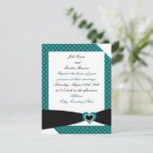 Schwarzer Schlag mit Aquamariner Bow-Hochzeitseinl Einladung (Stehend Vorderseite)