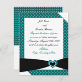 Schwarzer Schlag mit Aquamariner Bow-Hochzeitseinl Einladung (Vorne/Hinten)