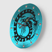 SCHWARZER SCHLANGEN-DRACHE MIT AQUA-BLAUEN ROSA GROßE WANDUHR (Winkel)