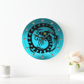 SCHWARZER SCHLANGEN-DRACHE MIT AQUA-BLAUEN ROSA GROßE WANDUHR (Zuhause)