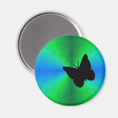 Schwarzer Schmetterling auf blauem grünem Regenbog Magnet (Vorderseite/Rückseite)