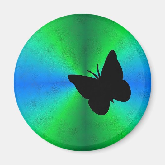 Schwarzer Schmetterling auf blauem grünem Regenbog Magnet (Vorne)