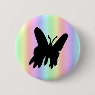 Schwarzer Schmetterling auf Pastell Rainbow Button