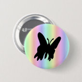 Schwarzer Schmetterling auf Pastell Rainbow Button (Vorne & Hinten)
