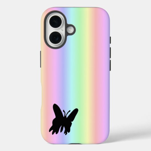 Schwarzer Schmetterling auf Pastell Rainbow Case-Mate iPhone Hülle (Rückseite)