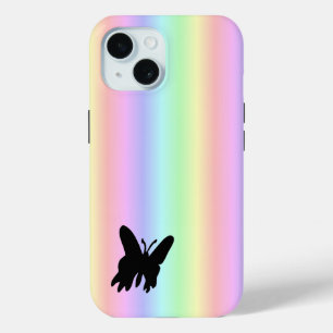 Schwarzer Schmetterling auf Pastell Rainbow Case-Mate iPhone Hülle
