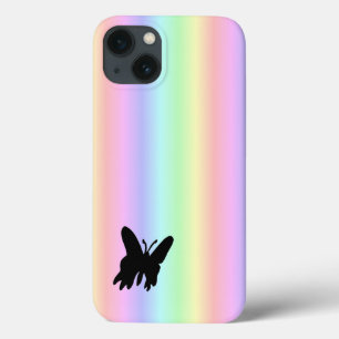 Schwarzer Schmetterling auf Pastell Rainbow Case-Mate iPhone Hülle