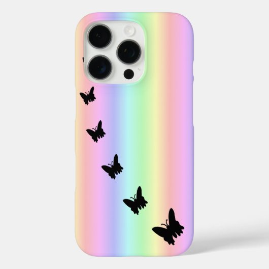 Schwarzer Schmetterling auf Pastell Rainbow Case-Mate iPhone Hülle (Rückseite)