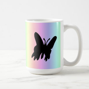 Schwarzer Schmetterling auf Pastell Rainbow Kaffeetasse