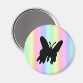 Schwarzer Schmetterling auf Pastell Rainbow Magnet (Vorderseite/Rückseite)