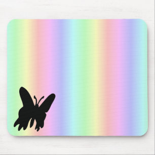 Schwarzer Schmetterling auf Pastell Rainbow Mousepad