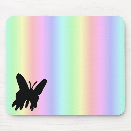 Schwarzer Schmetterling auf Pastell Rainbow Mousepad (Vorne)