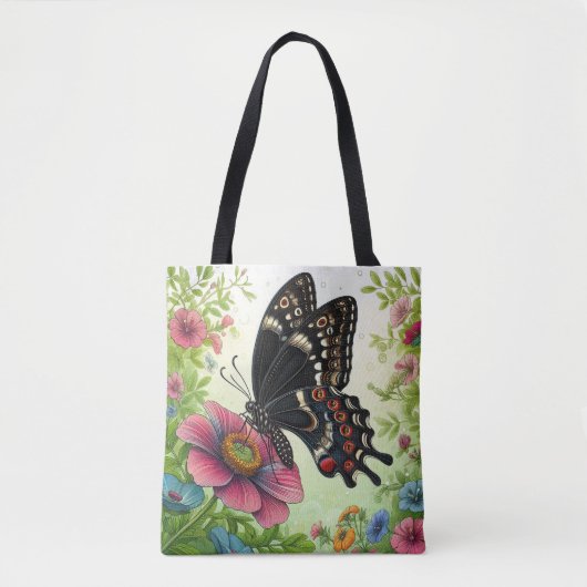 Schwarzer Schmetterling Genießen Sie Blume im Gart Tasche (Vorderseite)