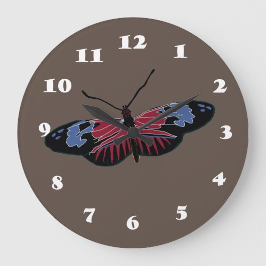Schwarzer Schmetterling Große Wanduhr (Vorderseite)
