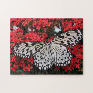 Schwarzer Schmetterling in der Roten Blume Bush Puzzle