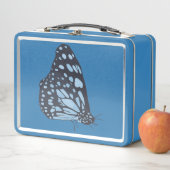 Schwarzer Schmetterling mit blauen Flecken, Metall Brotdose (Beispiel)