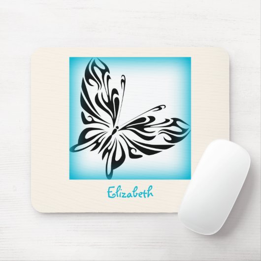 Schwarzer Schmetterling mit blauer Grenze Personal Mousepad (Mit Mouse)