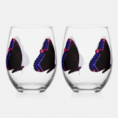 Schwarzer Schmetterling mit rosa und Lila Set aus  Weinglas Ohne Stiel (Links)