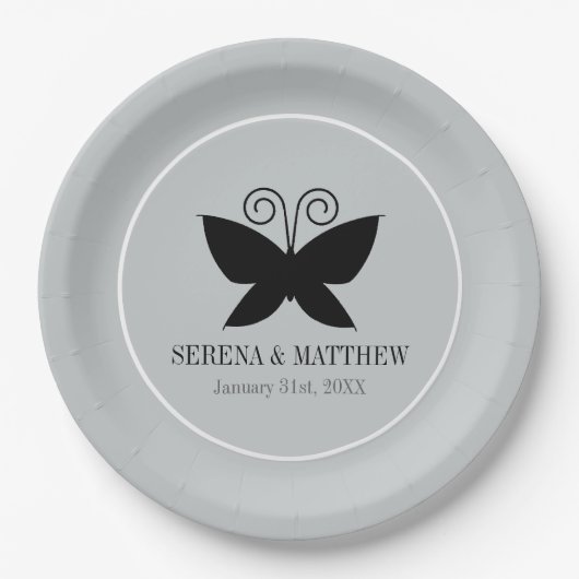 Schwarzer Schmetterling Pappteller (Vorderseite)