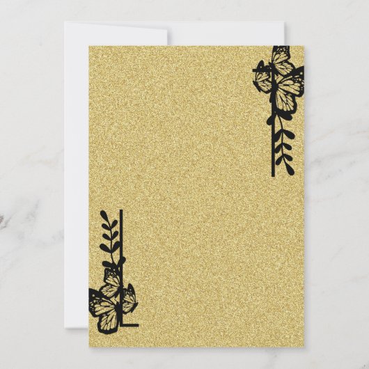 Schwarzer Schmetterling Quinceanera Einladung (Rückseite)