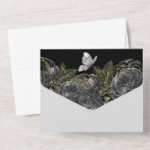 Schwarzer Schmetterling Rose Blumenschmuck  All In One Einladung (Rückseite)