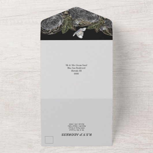 Schwarzer Schmetterling Rose Blumenschmuck  All In One Einladung (Außenbereich)