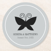 Schwarzer Schmetterling Runder Pappuntersetzer (Vorderseite)