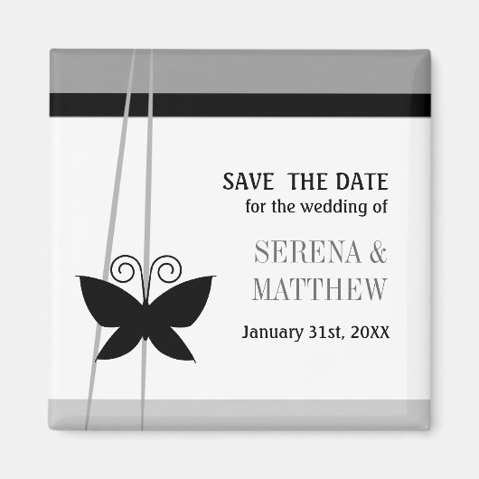 Schwarzer Schmetterling Save the Date Magnet (Vorne)