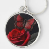 Schwarzer Schmetterling und Rose Schlüsselanhänger (Vorne)