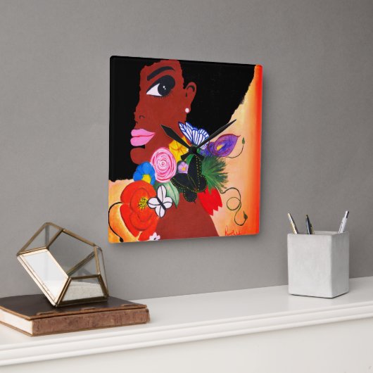 Schwarzer Schmetterling - Wall-Uhr Quadratische Wanduhr (Büro)